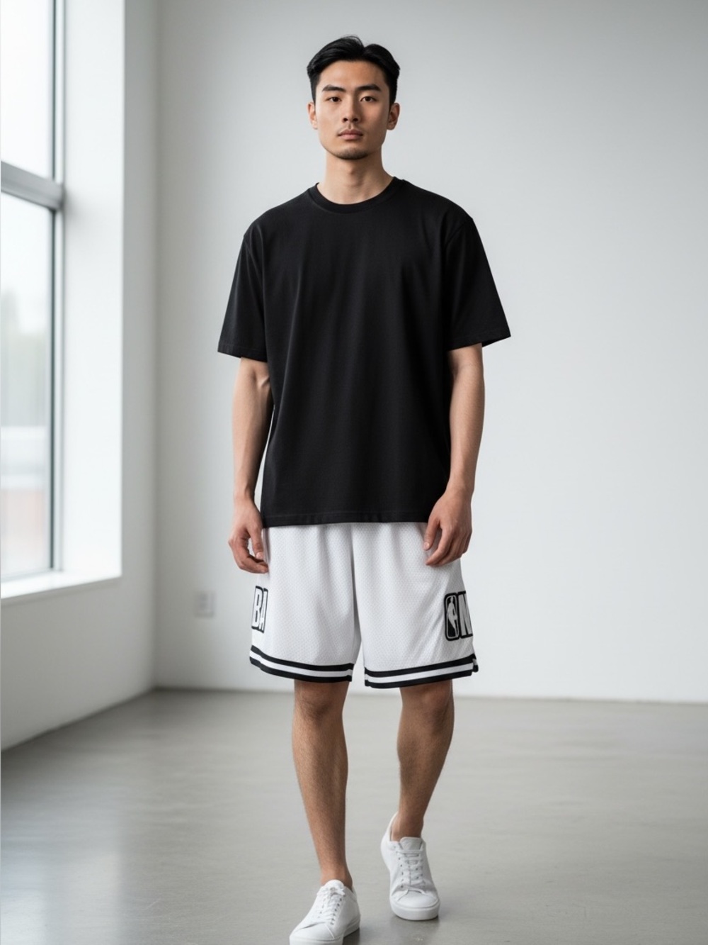 NBA White and Black Mesh Basketball Shorts
